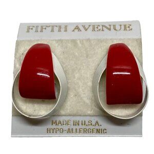Fifth Avenue Earrings Hypo-Allergenic Red White Painted Hoop Fashion Earring NOS